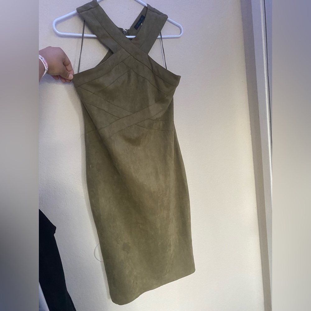 Suede dark green dress